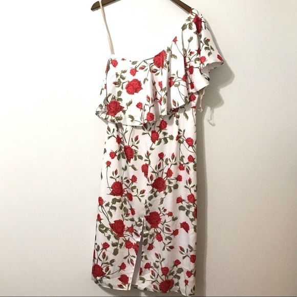 Fame and Partners Briar Rose White Red Floral One Shoulder Dress Ruffle US 8 NWT - Picture 6 of 12